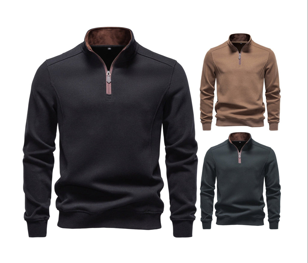 Men's Half-Zip Stand Collar Sweatshirt 2026 Autumn Business Casual Pullover | Slim Fit Cotton-Blend Fleece Top