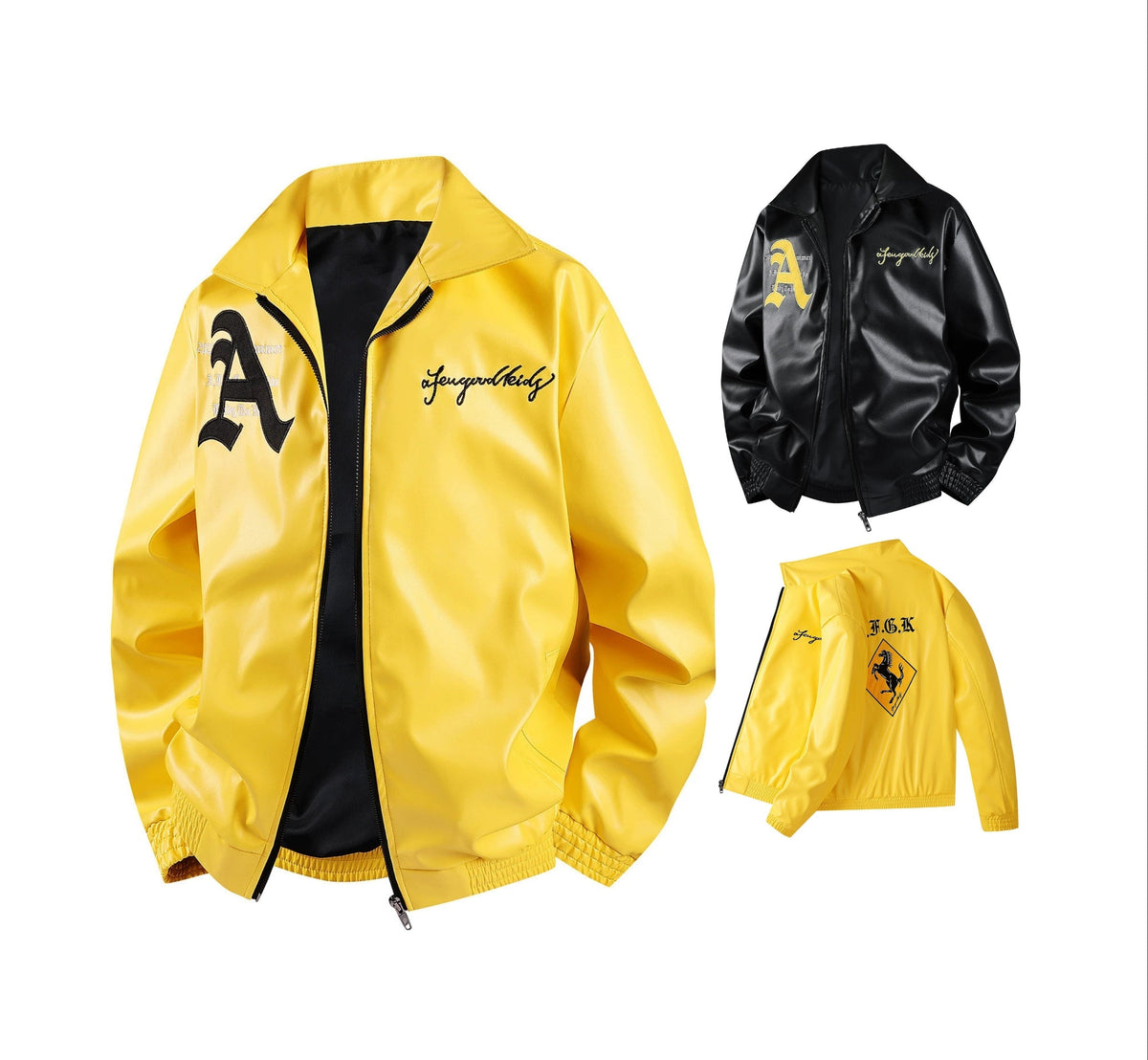 F1 Racing Style Embroidered PU Leather Jacket | Unisex Fleece-Lined Moto Coat | Vintage American Workwear Outerwear