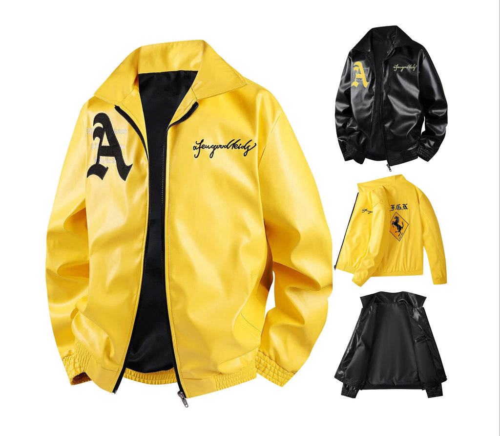 F1 Racing Style Embroidered PU Leather Jacket | Unisex Fleece-Lined Moto Coat | Vintage American Workwear Outerwear