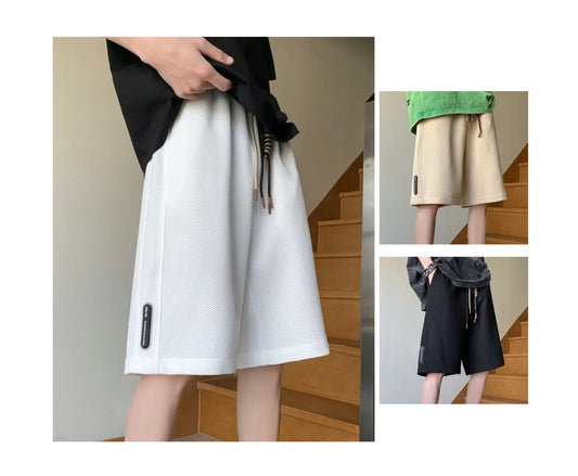 Leichte Lounge-Shorts aus Waffelstrick für Herren – Locker sitzende, schnelltrocknende Sportshorts mit Kordelzug in der Taille für den Sommer | DK34 