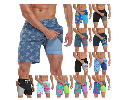 Sommer-Strandshorts mit 3D-Druck für Herren, doppellagig, schnelltrocknend, atmungsaktiv, auffällige Designs | SCDK-QK 