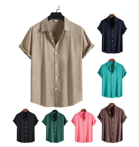 Einfarbiges Herrenhemd mit Revers und kurzen Ärmeln im Business-Casual-Sommerstil | CCS05 