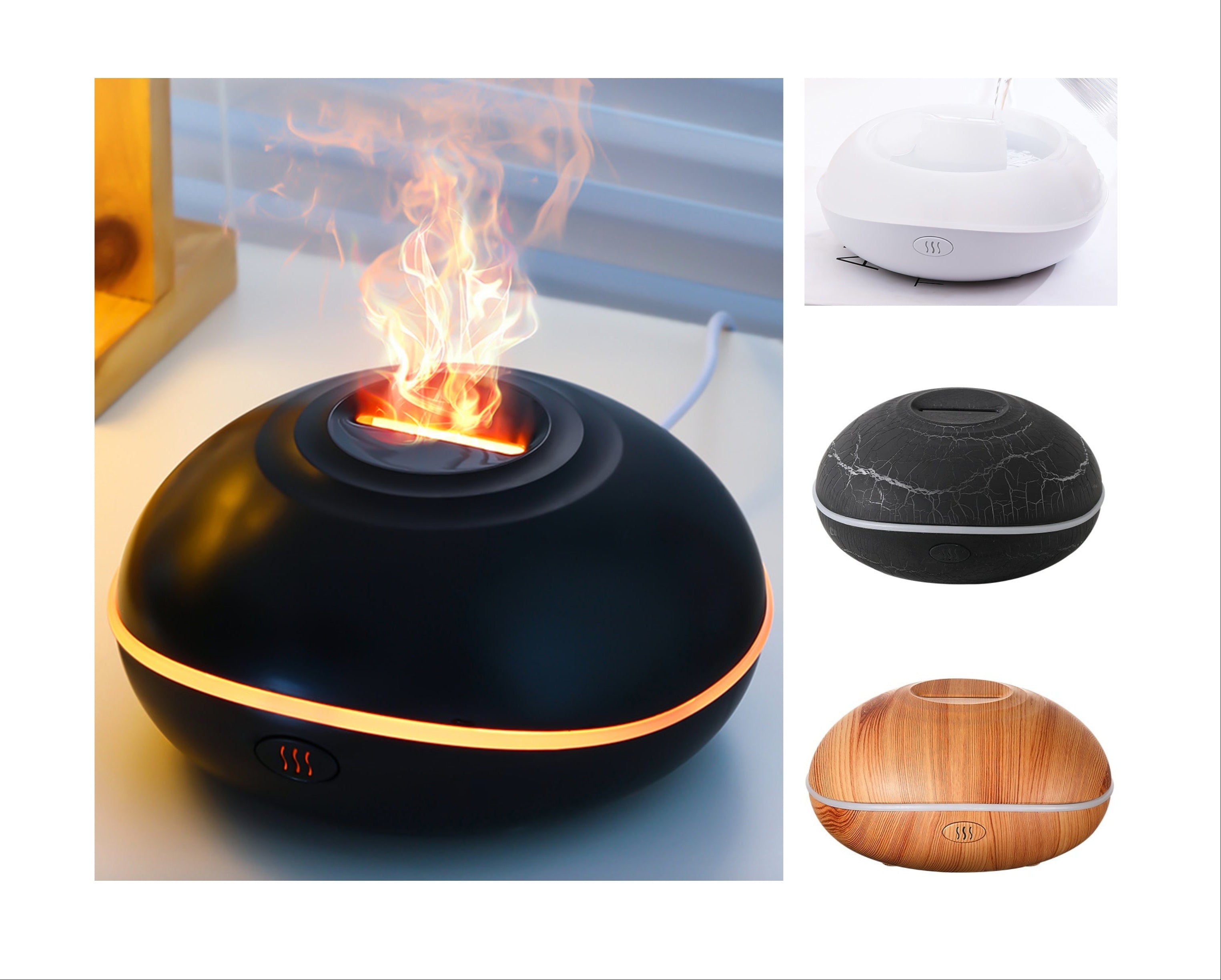 Aromatherapie-Diffusor mit realistischem Flammeneffekt – 7-farbiger LED-Luftbefeuchter mit USB-Stromversorgung für Zuhause, Büro und Schlafzimmer | SD13 