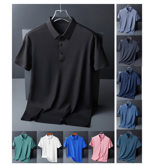 Herren Sommer Nahtloses T-Shirt Aus Eisseide Einfarbig Kurzarm Lässiges Stretch-Poloshirt | Y678 