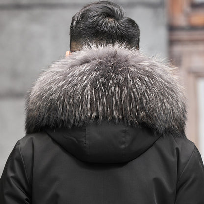 Snow Lotus Men's Otter Rabbit Fur Parka | Detachable Fur Lining Long Winter Coat | Mid-Length Hooded Faux Fur Jacket | 212