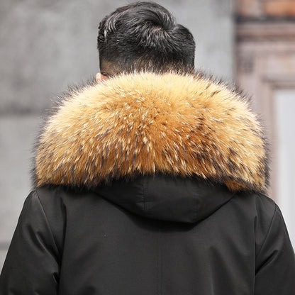 Snow Lotus Men's Otter Rabbit Fur Parka | Detachable Fur Lining Long Winter Coat | Mid-Length Hooded Faux Fur Jacket | 212
