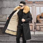 Snow Lotus Men's Otter Rabbit Fur Parka | Detachable Fur Lining Long Winter Coat | Mid-Length Hooded Faux Fur Jacket | 212
