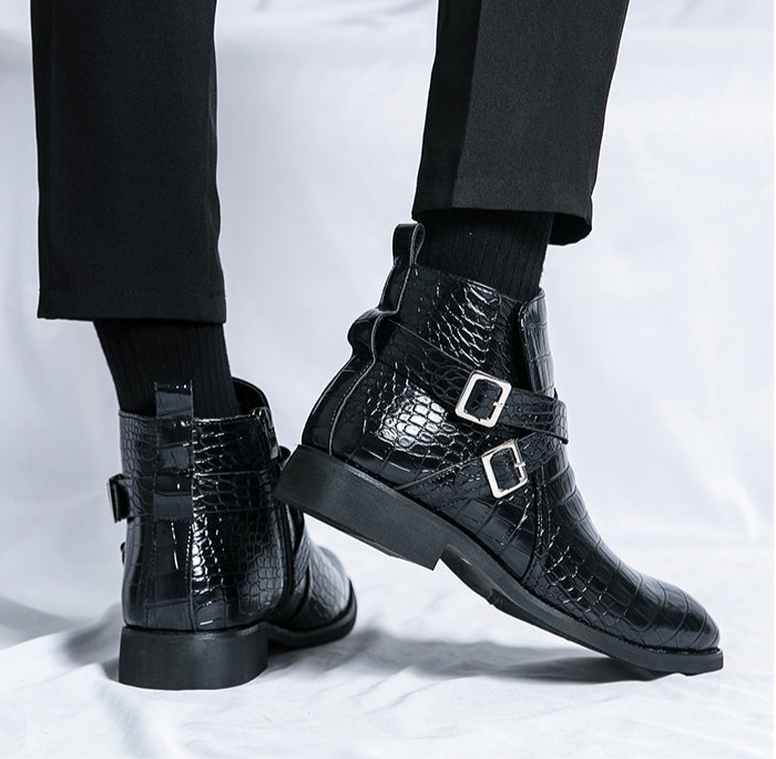 Reißverschluss geprägte High-Top-Lederschuhe Herren Vintage Martin Stiefel | 6805 