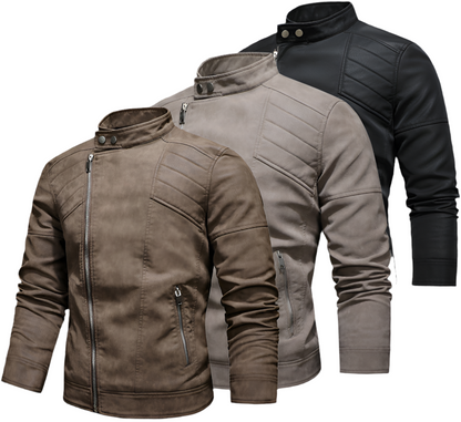 Veste en cuir PU pour homme, rembourrée, revers oblique, fermeture éclair, col montant coréen, blazer | KH-138 