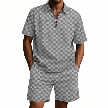 Trendiges Herren-Poloshirt mit Schachbrettmuster und passenden Shorts, zweiteiliges Sommer-Outfit-Set | CW-25