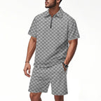 Trendiges Herren-Poloshirt mit Schachbrettmuster und passenden Shorts, zweiteiliges Sommer-Outfit-Set | CW-25
