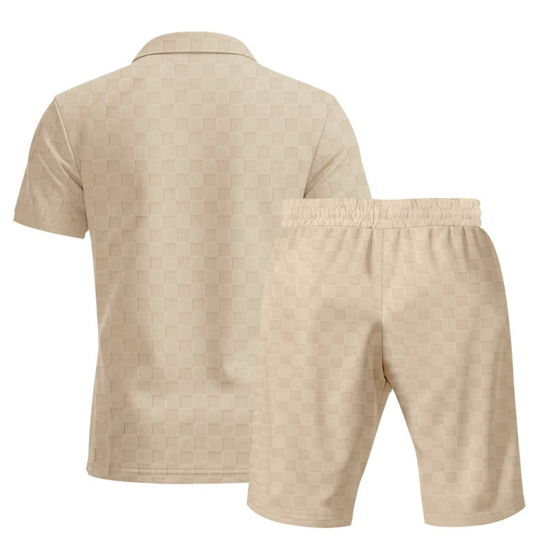 Trendiges Herren-Poloshirt mit Schachbrettmuster und passenden Shorts, zweiteiliges Sommer-Outfit-Set | CW-25