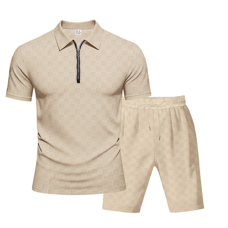 Trendiges Herren-Poloshirt mit Schachbrettmuster und passenden Shorts, zweiteiliges Sommer-Outfit-Set | CW-25