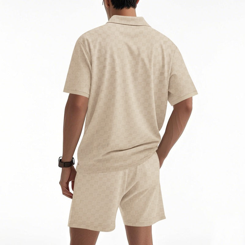 Trendiges Herren-Poloshirt mit Schachbrettmuster und passenden Shorts, zweiteiliges Sommer-Outfit-Set | CW-25