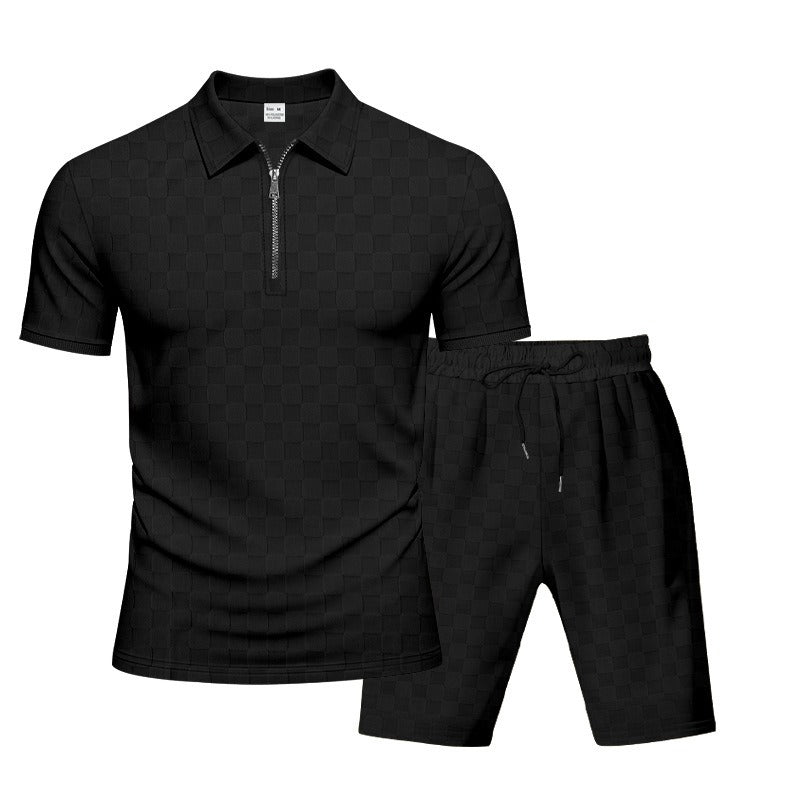 Trendiges Herren-Poloshirt mit Schachbrettmuster und passenden Shorts, zweiteiliges Sommer-Outfit-Set | CW-25