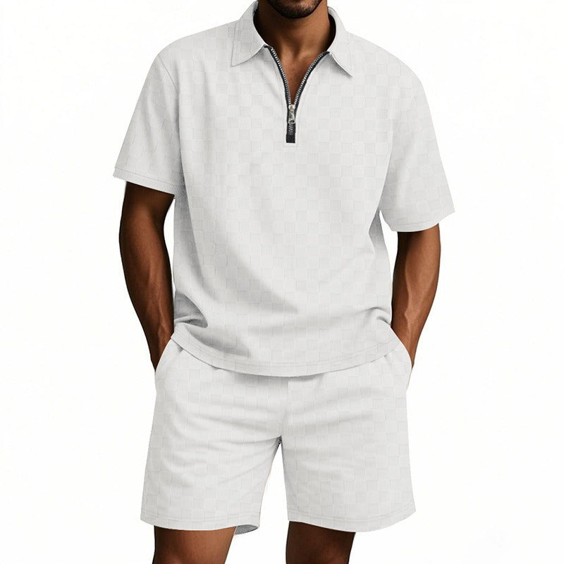 Trendiges Herren-Poloshirt mit Schachbrettmuster und passenden Shorts, zweiteiliges Sommer-Outfit-Set | CW-25