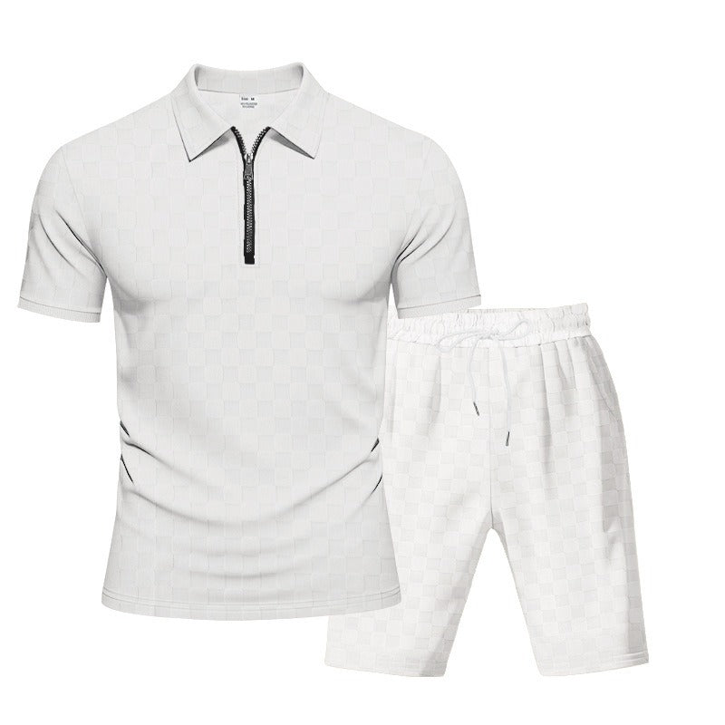 Trendiges Herren-Poloshirt mit Schachbrettmuster und passenden Shorts, zweiteiliges Sommer-Outfit-Set | CW-25
