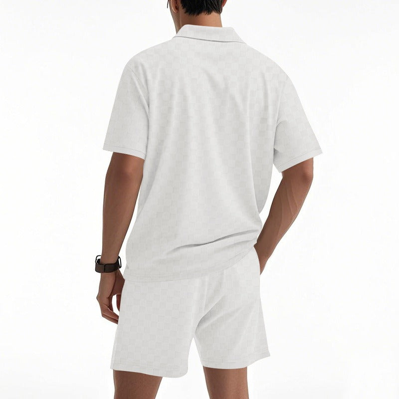 Trendiges Herren-Poloshirt mit Schachbrettmuster und passenden Shorts, zweiteiliges Sommer-Outfit-Set | CW-25