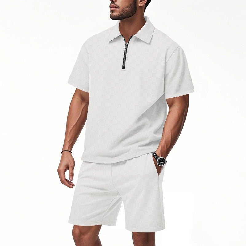Trendiges Herren-Poloshirt mit Schachbrettmuster und passenden Shorts, zweiteiliges Sommer-Outfit-Set | CW-25