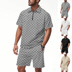 Trendiges Herren-Poloshirt mit Schachbrettmuster und passenden Shorts, zweiteiliges Sommer-Outfit-Set | CW-25