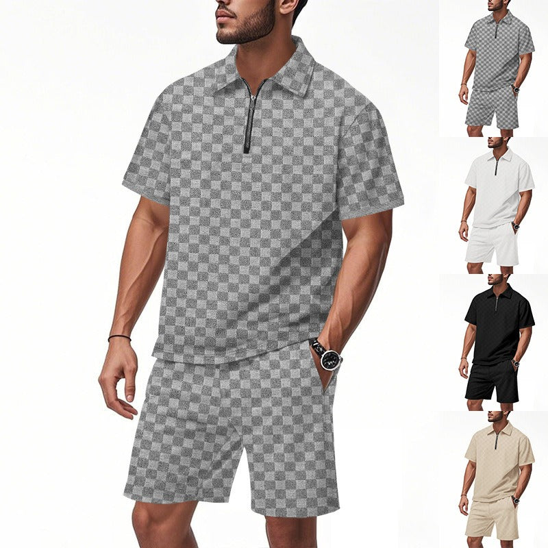 Trendiges Herren-Poloshirt mit Schachbrettmuster und passenden Shorts, zweiteiliges Sommer-Outfit-Set | CW-25