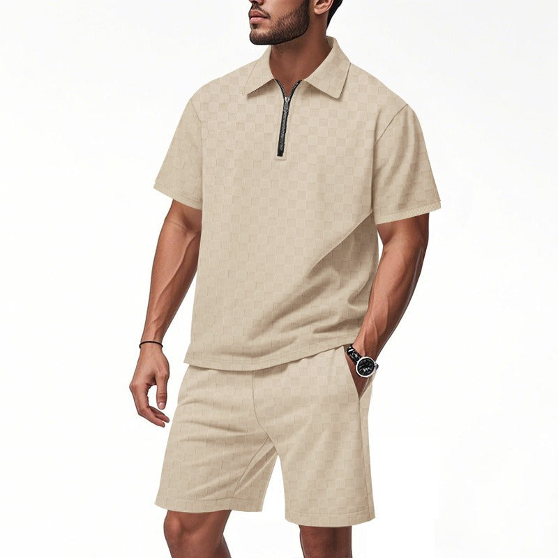 Trendiges Herren-Poloshirt mit Schachbrettmuster und passenden Shorts, zweiteiliges Sommer-Outfit-Set | CW-25