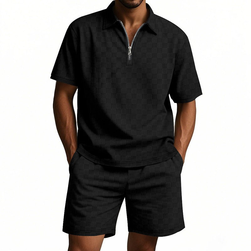 Trendiges Herren-Poloshirt mit Schachbrettmuster und passenden Shorts, zweiteiliges Sommer-Outfit-Set | CW-25