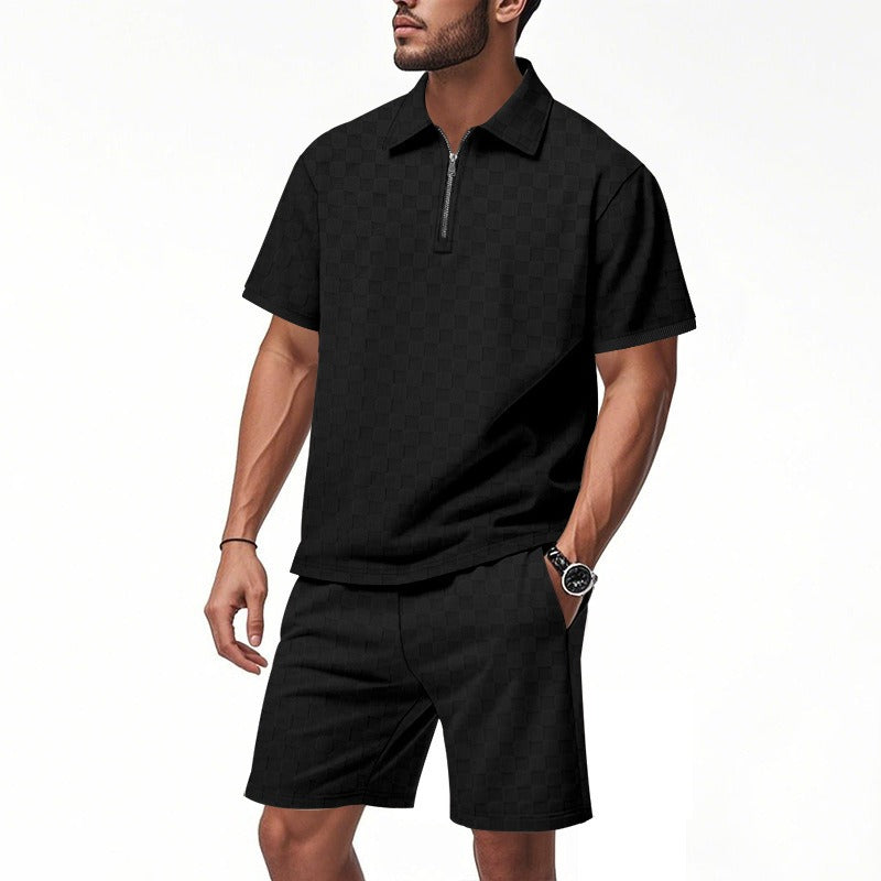 Trendiges Herren-Poloshirt mit Schachbrettmuster und passenden Shorts, zweiteiliges Sommer-Outfit-Set | CW-25