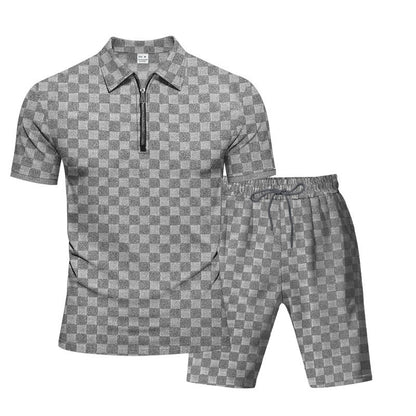 Trendiges Herren-Poloshirt mit Schachbrettmuster und passenden Shorts, zweiteiliges Sommer-Outfit-Set | CW-25