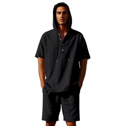 Herren Sommer Leinen Kapuzenhemd &amp; Shorts Set Leichtes Casual Beachwear Set | CW15 