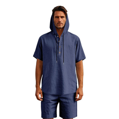 Herren Sommer Leinen Kapuzenhemd &amp; Shorts Set Leichtes Casual Beachwear Set | CW15 