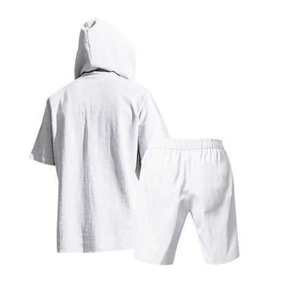 Herren Sommer Leinen Kapuzenhemd &amp; Shorts Set Leichtes Casual Beachwear Set | CW15 