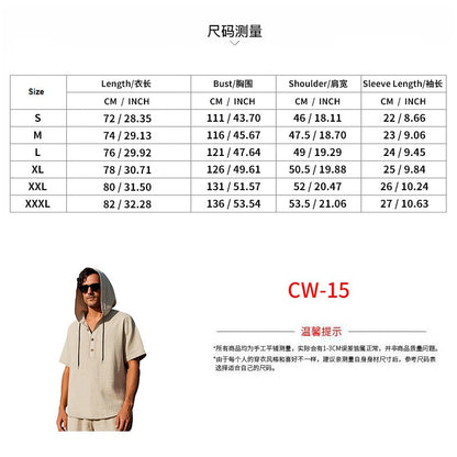 Herren Sommer Leinen Kapuzenhemd &amp; Shorts Set Leichtes Casual Beachwear Set | CW15 