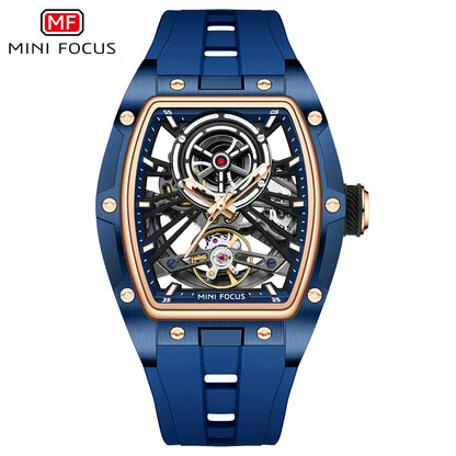 MINIFOCUS MF0603G Skeleton Automatic Watch for Men | Stainless Steel Barrel Case | Mechanical Wristwatch with Luminous Hands | MF0603G