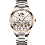 AIlang Automatic Watch | Dual Moon Phase & Calendar Men's Watch | Rose Gold/Steel Chronograph Business Watch | AL-8822