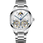 AIlang Automatic Watch | Dual Moon Phase & Calendar Men's Watch | Rose Gold/Steel Chronograph Business Watch | AL-8822