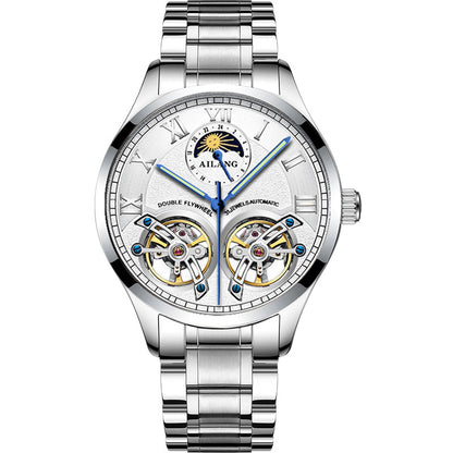 AIlang Automatic Watch | Dual Moon Phase & Calendar Men's Watch | Rose Gold/Steel Chronograph Business Watch | AL-8822