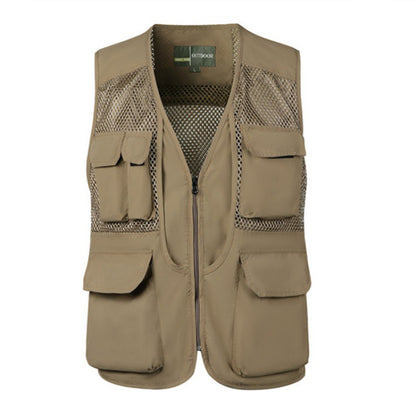 Gilet de pêche en maille sans manches pour homme, veste de chasse militaire à poches multiples et fermeture éclair | D210N738 