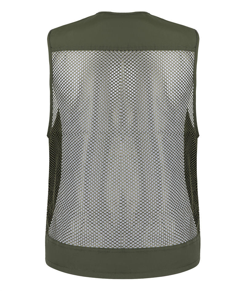 Gilet de pêche en maille sans manches pour homme, veste de chasse militaire à poches multiples et fermeture éclair | D210N738 