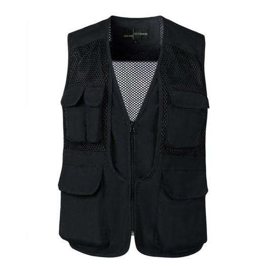 Gilet de pêche en maille sans manches pour homme, veste de chasse militaire à poches multiples et fermeture éclair | D210N738 