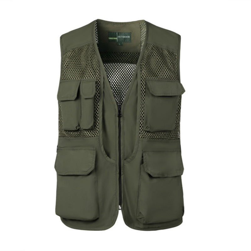 Gilet da pesca da uomo in rete senza maniche multi-tasche con cerniera giacca militare da caccia | D210N738 