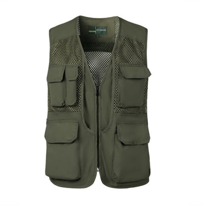 Gilet de pêche en maille sans manches pour homme, veste de chasse militaire à poches multiples et fermeture éclair | D210N738 