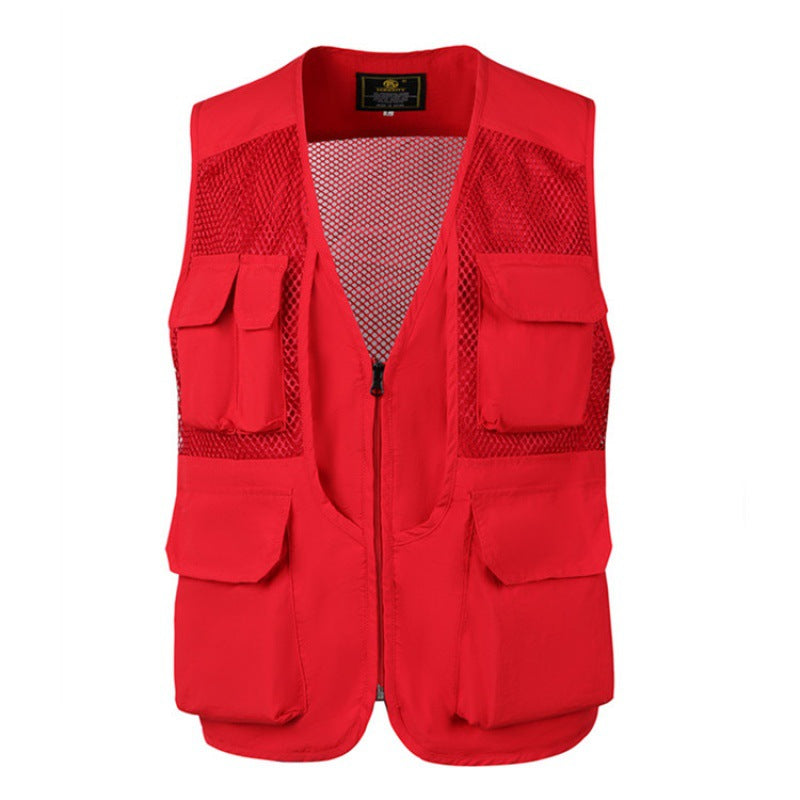 Gilet de pêche en maille sans manches pour homme, veste de chasse militaire à poches multiples et fermeture éclair | D210N738 