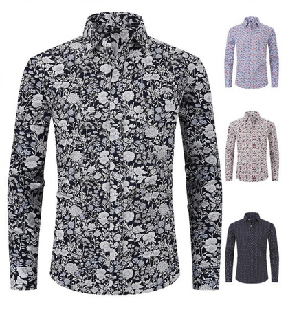 Chemise boutonnée à imprimé floral pour homme, design classique et formel, chemise habillée pour le travail | Q7 