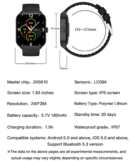 Smartwatch-Armband mit Bluetooth-Anruf, Gesundheitsüberwachung und Sport-Tracker für Männer und Frauen | Z88