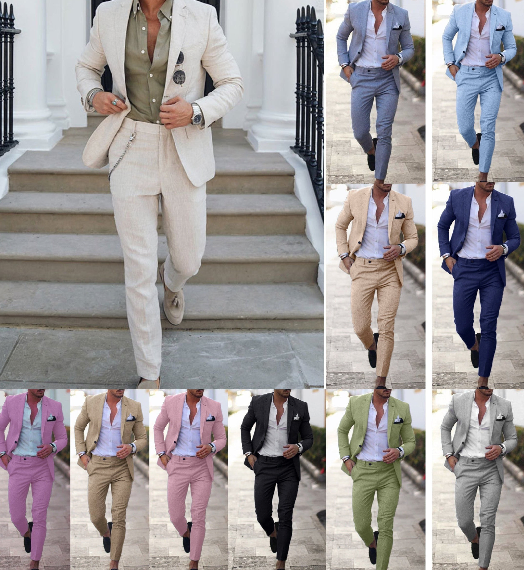 Herrenanzug-Set aus Leinen-Baumwoll-Mischgewebe im Slim-Fit – Einreihig, Frühlings- und leichte Business-Kleidung | 820 