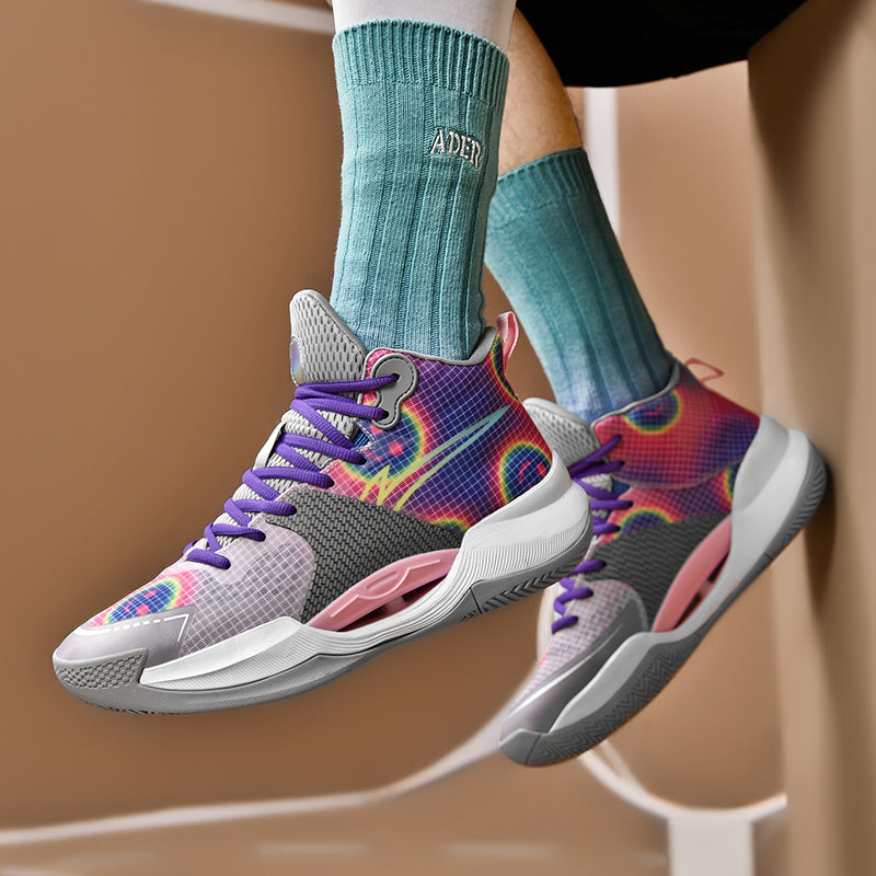 Leuchtende High-Top-Basketballschuhe für Herren, ultraleichte Winter-Mesh-Trainings- und Freizeit-Sneaker | 8012