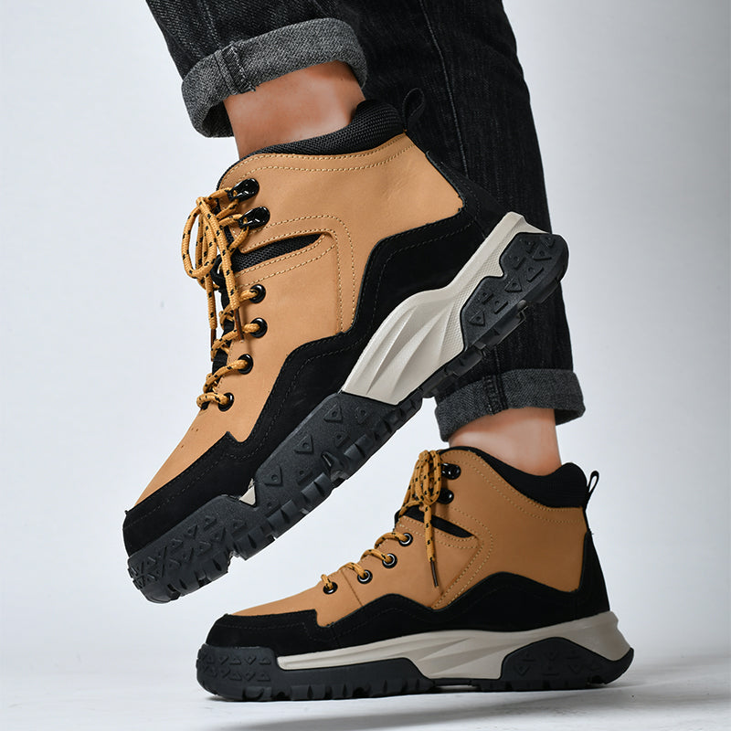 Herren-Arbeitsstiefel aus echtem Leder, Outdoor-Sicherheitsstiefel mit dicker Sohle | 6015 