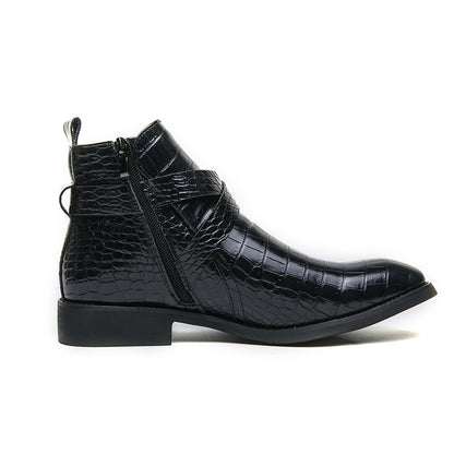 Zipper Embossed High Top Leather Shoes Men Vintage Martin Boots | 6805