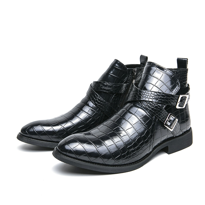 Reißverschluss geprägte High-Top-Lederschuhe Herren Vintage Martin Stiefel | 6805 